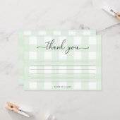 Muntgroene Gingham Bedankkaart Kaart (Voorkant / Achterkant in situ)