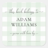 Muntgroene Gingham-boekenlegstickers Vierkante Sticker (Voorkant)