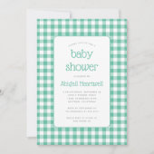 Muntgroene Gingham Geruite Baby Shower Kaart (Voorkant)