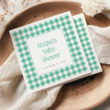Muntgroene Gingham Geruite Rustieke Baby Shower