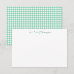 Muntgroene Gingham Schotse Ruit Preppy Script Naam Notitiekaartje
