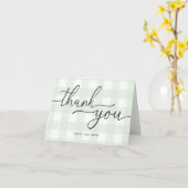 Muntgroene Gingham Vouwkaart Bedankt Kaart (Gele Bloem)