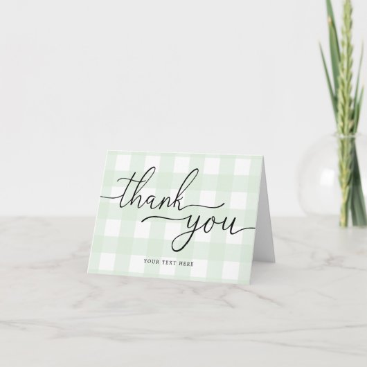 Muntgroene Gingham Vouwkaart Bedankt Kaart (Voorkant)