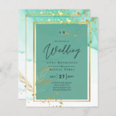 Muntgroene Gouden Alcohol Inkt Abstracte Trouw (Voorkant / Achterkant)