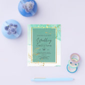 Muntgroene Gouden Alcohol Inkt Abstracte Trouw Flyer (Enkel)