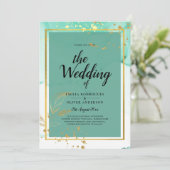 Muntgroene Gouden Alcohol Inkt Abstracte Trouw Kaart (Staand voorkant)