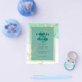 Muntgroene Gouden Alcohol Inkt Abstracte Trouwdag Flyer (Enkel)