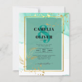 Muntgroene Gouden Alcoholinkt Abstracte Trouwdag (Voorkant)