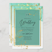 Muntgroene Gouden Alcoholinkt Abstracte Trouwdag Kaart (Voorkant / Achterkant)