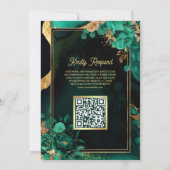 Muntgroene Gouden Bloem QR Code Moslim Huwelijk Kaart (Achterkant)
