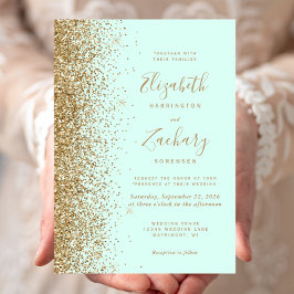 Muntgroene Gouden Glitter Bruiloft Kaart