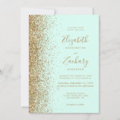 Muntgroene Gouden Glitter Bruiloft Kaart (Voorkant)