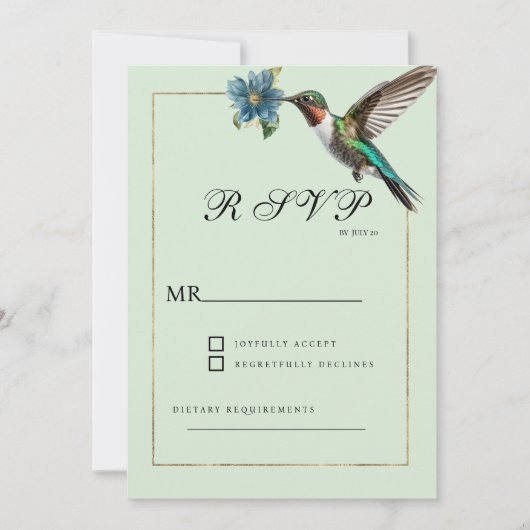 Muntgroene gouden kleurrijke kolibrie RSVP Kaart (Voorkant)