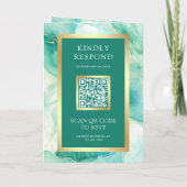 Muntgroene Gouden Vloeibare Inkt QR Code Bruiloft (Achterkant)