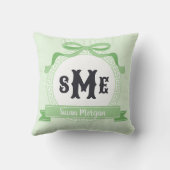 Muntgroene Griekse Sleutel Boog Monogram Kussen (Achterkant)