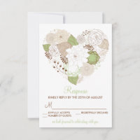 Muntgroene Lente Hart Bloemen RSVP Reactiekaart