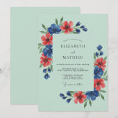 Muntgroene luchtige wilde bloemen bruiloft kaart (Voorkant / Achterkant)
