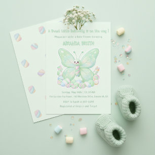 Muntgroene Marshmallow Vlinder Baby Shower Kaart