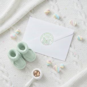 Muntgroene Marshmallow Vlinder Baby Shower Ronde Sticker