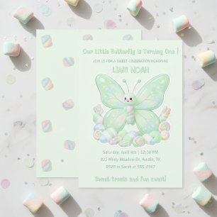 Muntgroene Marshmallow Vlinder Kinderverjaardag Kaart