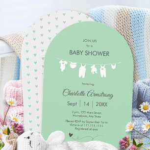 Muntgroene Minimalistische Gebogen Baby Shower Kaart