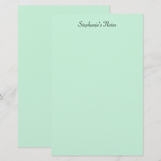 Muntgroene Monogram Naam Aangepaste Kleur Elegant Briefpapier (Voorkant / Achterkant)