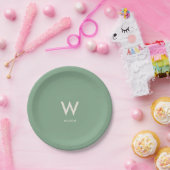 Muntgroene Monogram Persoonlijk Feest Papieren Bordje (Feest)
