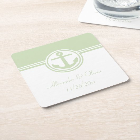 Muntgroene Nautische Anker Kartonnen Onderzetters (Schuin)