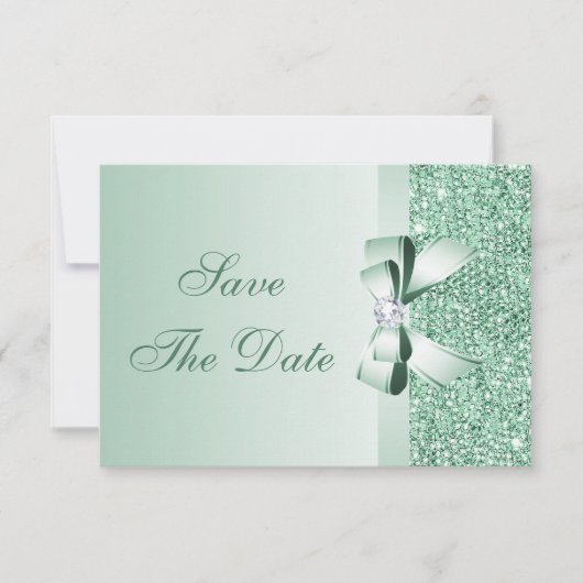 Muntgroene pailletten, strik & diamant Save the Da Save The Date (Voorkant)