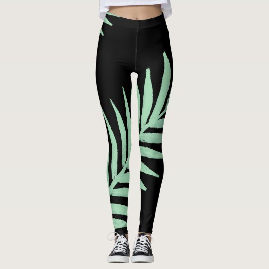 Muntgroene Palm Leggings (Voorkant)