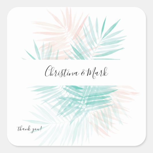 Muntgroene Palmblad Bedankt Vierkante Sticker (Voorkant)