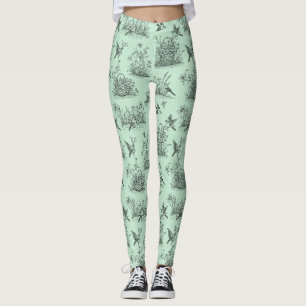 Muntgroene pastorale toile met vogels en bloesems leggings