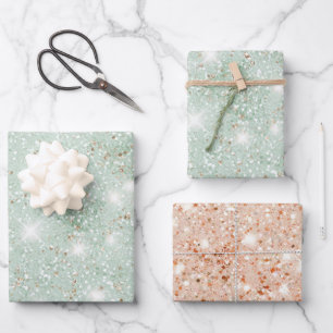 Muntgroene Perzik Nep Glitter Verjaardag Inpakpapier Vel
