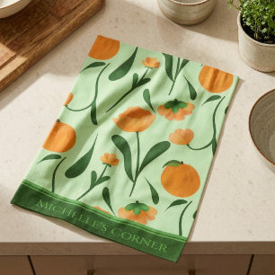 Muntgroene Perziken En Bloemen Theedoek