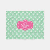 Muntgroene pootafdrukken en roze monogram & naam fleece deken (Voorkant (Horizontaal))