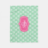 Muntgroene pootafdrukken en roze monogram & naam fleece deken (Voorkant)