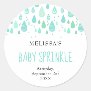 Muntgroene regendruppels baby sprinkle ronde sticker