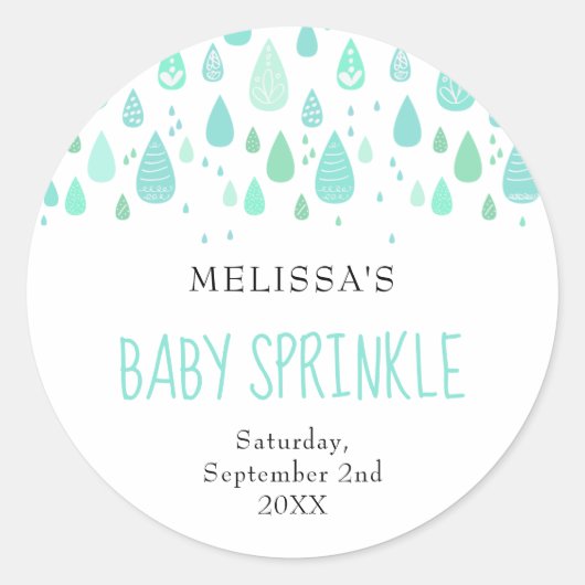 Muntgroene regendruppels baby sprinkle ronde sticker (Voorkant)