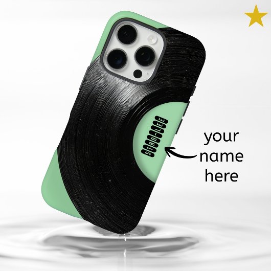 Muntgroene Retro Vinylplaat Aangepaste Naam Case-Mate iPhone Case