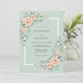 Muntgroene Romantische Rozen Bruiloft Kaart (Staand voorkant)