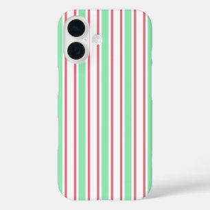 Muntgroene, roze en witte snoepstrepen iPhone 16 hoesje