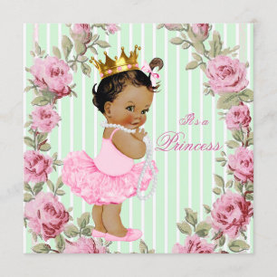 Muntgroene Roze Roos Etnische Ballerina Baby Showe Kaart