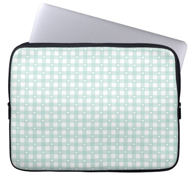 Muntgroene ruiten laptop sleeve (Voorkant)