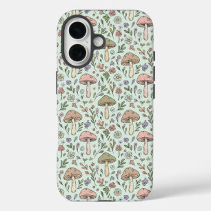 Muntgroene Schimmel Cottagecore Naadloos Patroon iPhone 16 Hoesje