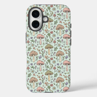 Muntgroene Schimmel Cottagecore Naadloos Patroon iPhone 16 Hoesje