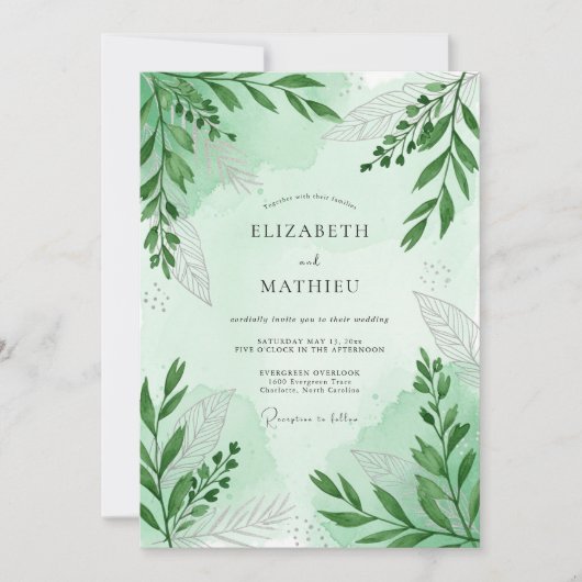 Muntgroene Serene Bosbruiloft Kaart (Voorkant)