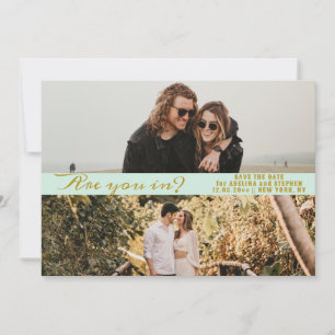 Muntgroene simpele script twee fotogalerij QR CODE Save The Date