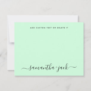 Muntgroene stijlvolle script elegante minimalistis notitiekaartje