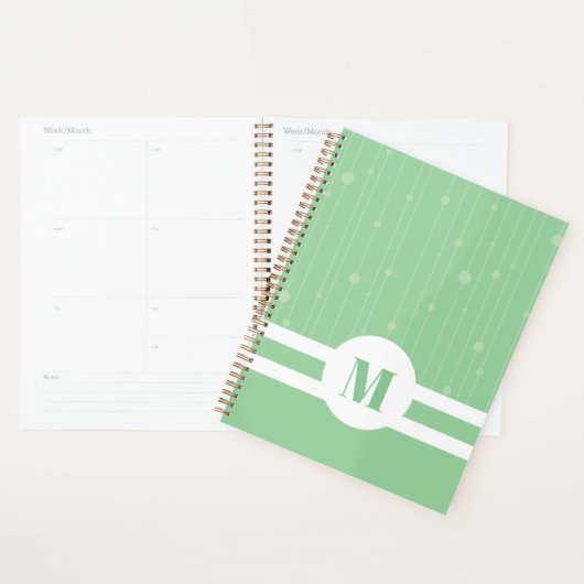 Muntgroene strepen monogram pastel minimaal planner (Display)