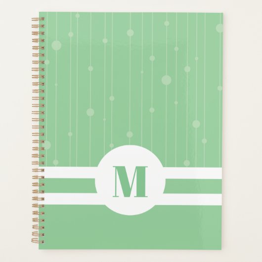 Muntgroene strepen monogram pastel minimaal planner (Voorkant)
